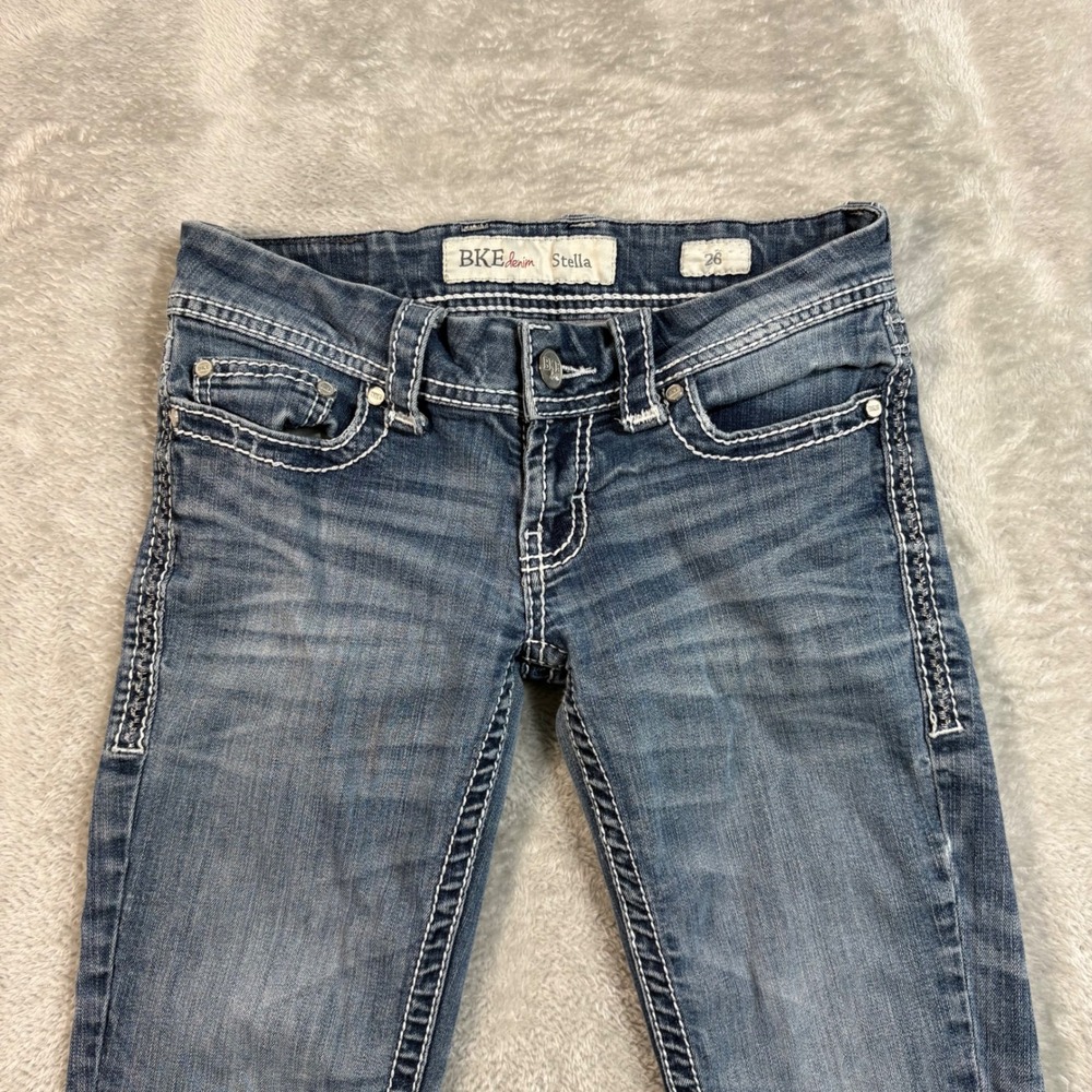 BKE Denim Stella Womens 26 Y2K Low Rise Skinny Thick Stitch Whiskered Jeans